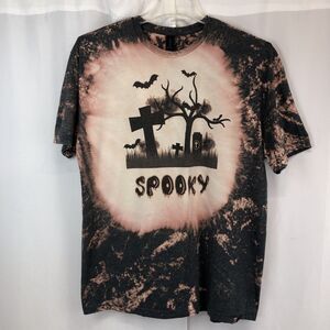 Gildan Softstyle SPOOKY Scary Graveyard Halloween Acid Wash T-Shirt XL Graphic